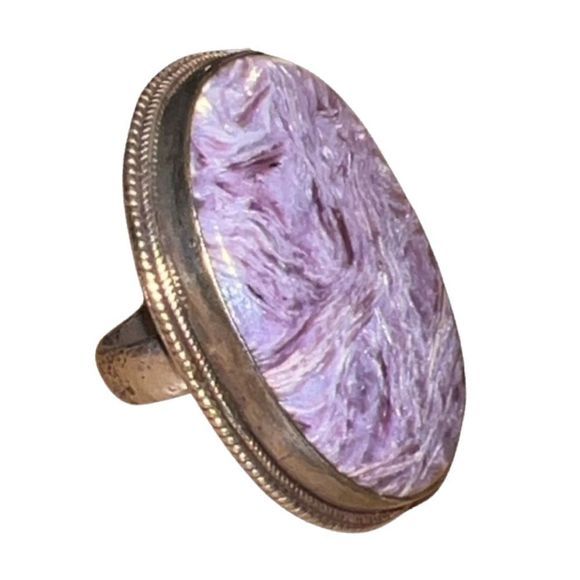 Vintage Jewelry - Vintage Charoite Purple and Silver Ring in Stamped 925 SS setting.